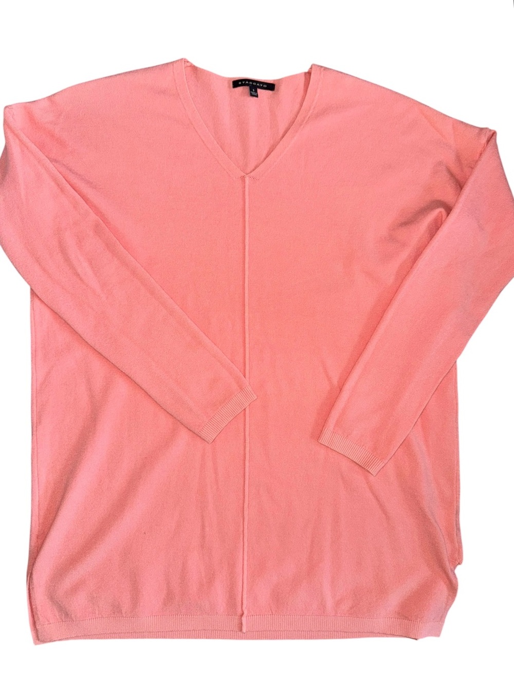 Staccato Coral Lightweight V-Neck Sweater Women Small Oversized Fit Top
